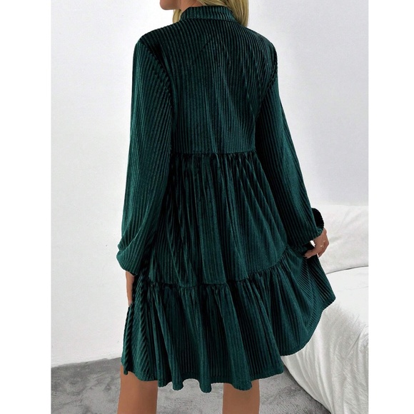 Maternity Green Velvet Button Down Long Sleeve Dress - Picture 3 of 4